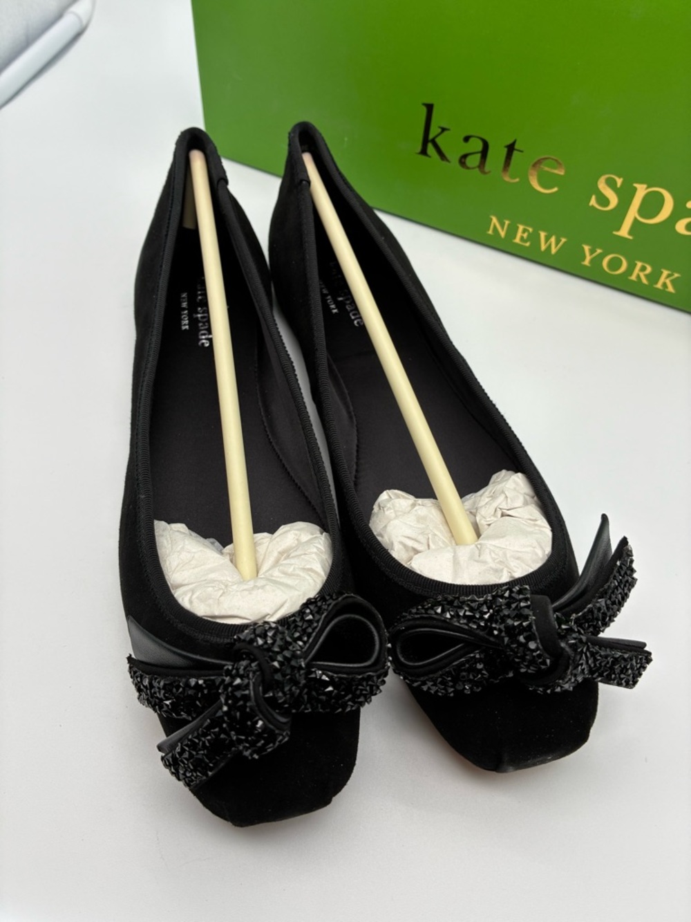 kate spade New York Black freya Bow Ballet Flats with box